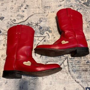Justin Heart Inlay Red Leather Cowboy Boot Women’s size 7 C